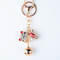 Fashion Women Lovely Happy Cat Bells Keychains Rhinestones Bag Keyring Lucky Fortune Jewelry Handbag Charms Animal Key Holders