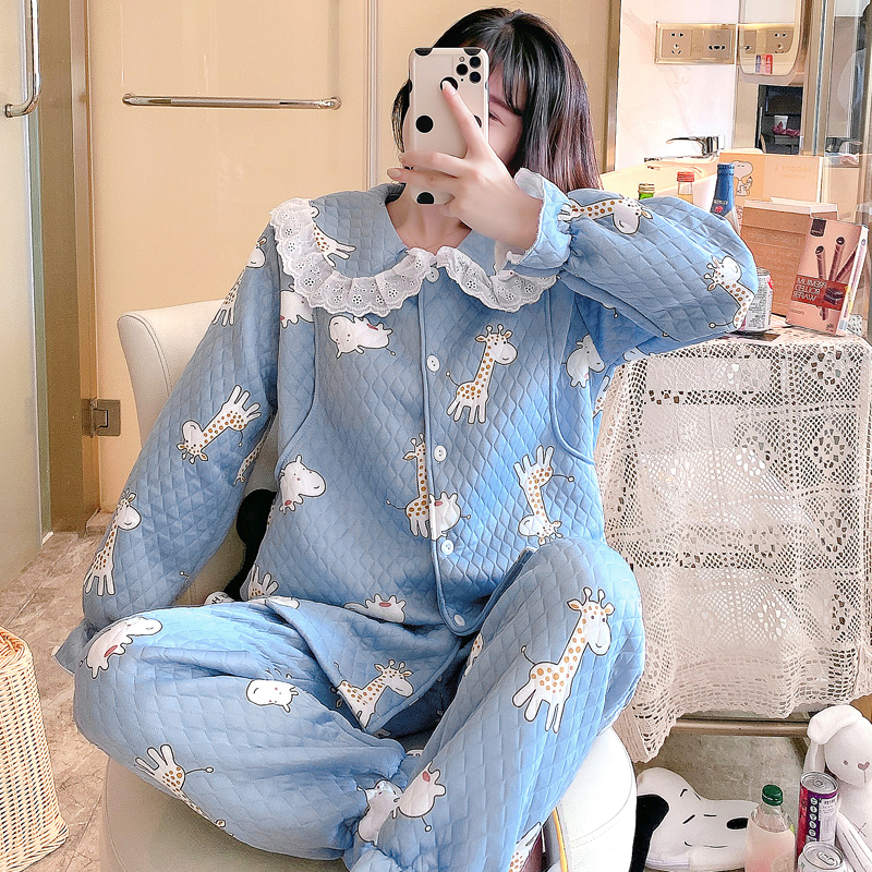 Cotton-padded Warm Maternity Nursing Sleepwear Winter Feeding Pajamas Clothes for Pregnant Women Pregnancy Sleep Lounge Wear