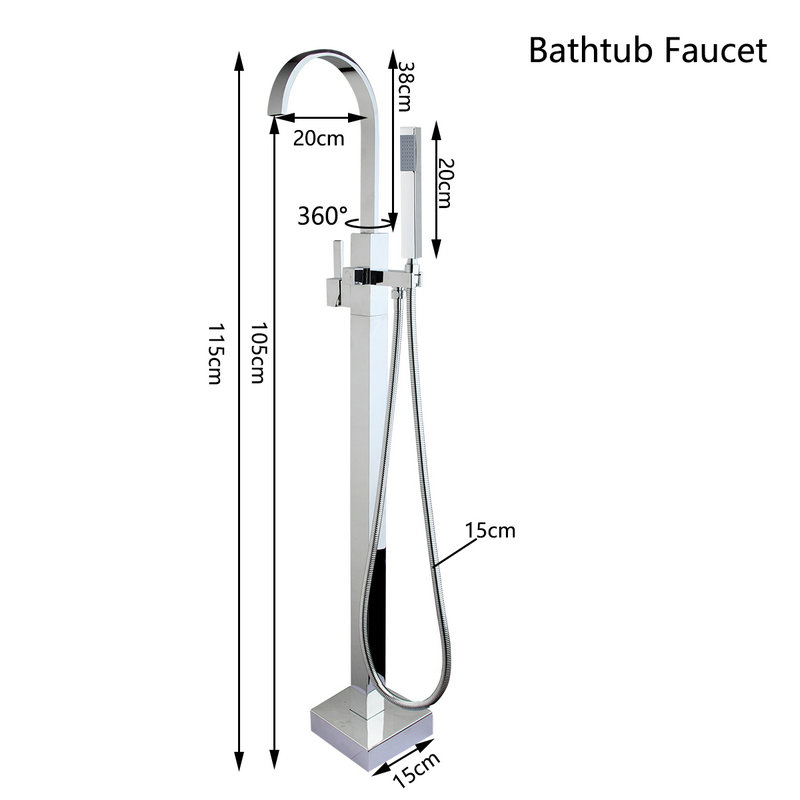 Monite Floor Mounted Bathtub Filler Floor Stand Mounted Bathtub Faucet Bathroom Bath Shower Hand Shower Freestand Shower Faucet