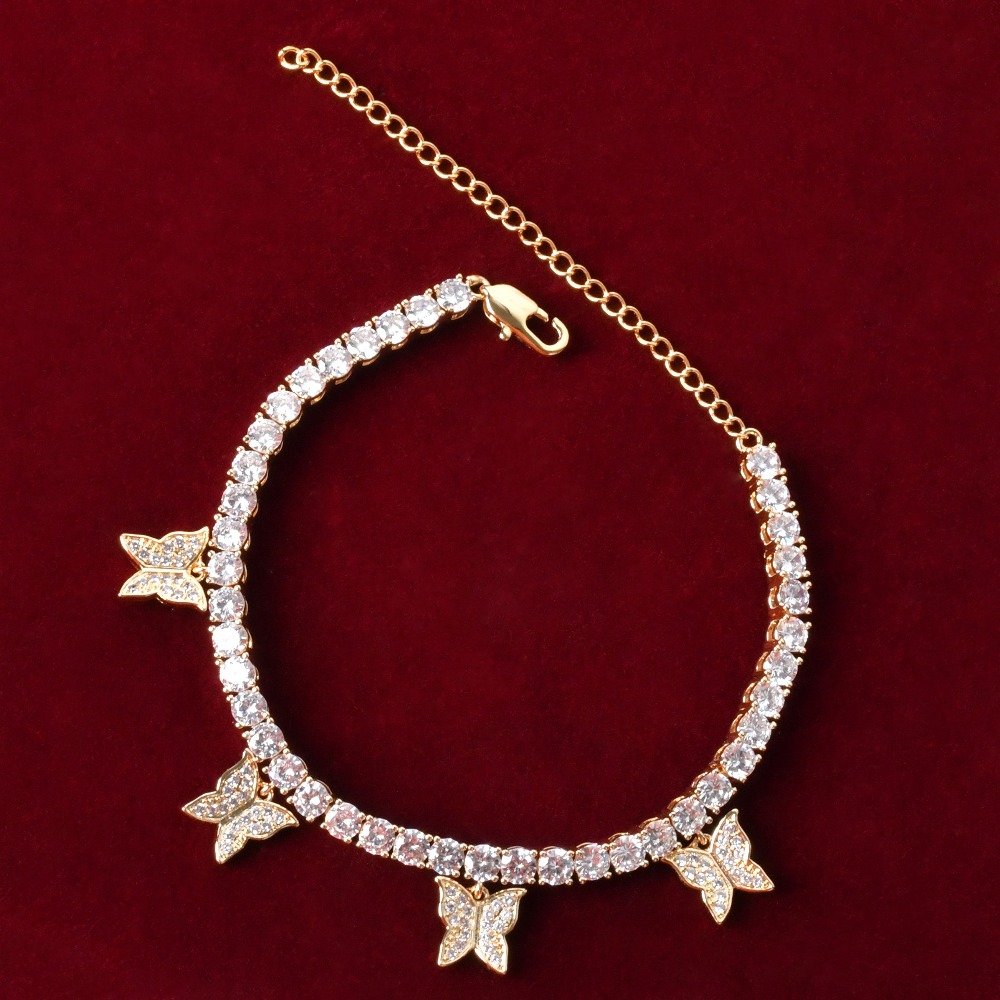 Butterfly Anklet Gold Color Tennis Charms For Women Hip Hop Jewelry