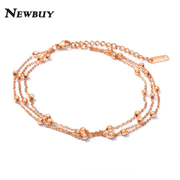 Multilayer Stainless Steel Anklets For Women Rose Gold Color Beads Ankle Bracelets Wholesale