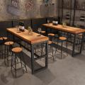 Nordic Solid Wood Long Table Coffee Bar Against Wall High Stool Bar Table Iron Restaurant Bar Table Table Chair Combination