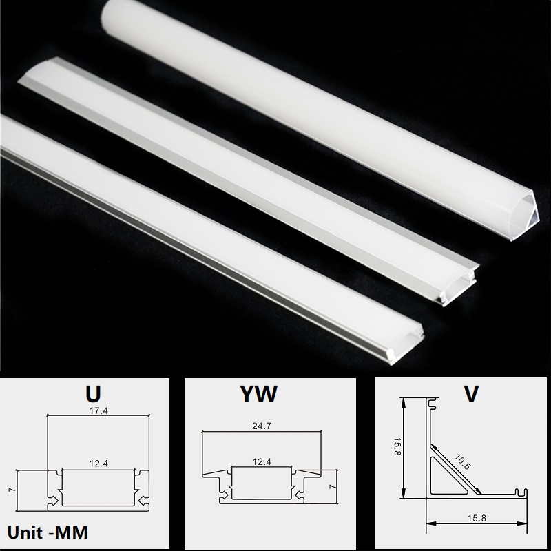 30/40/50CM 12/16/20Inch led aluminium Profile,YW V U 12V 24V Rigid Strip Channel,Corner Recessed Flat Cabinet Bar Light Diffuser