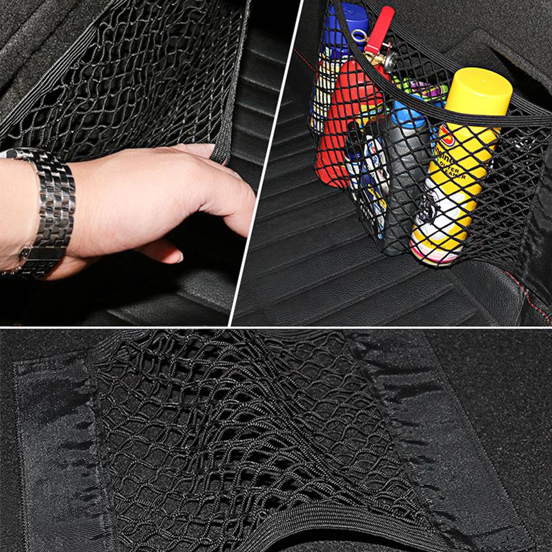 Car Back Rear Trunk Seat Storage Bag Mesh Auto Organizer Double-deck Elastic String Net Magic Sticker Pocket Bag Car Organizers