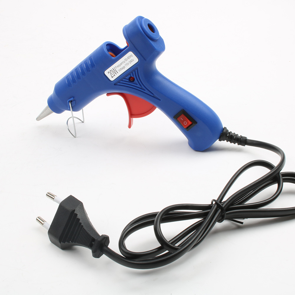 20W EU/US Household Plug Industrial Hot Melt Glue Gun with 3pc 20cm Mini Guns Thermo Heat Temperature Tool Blue and white