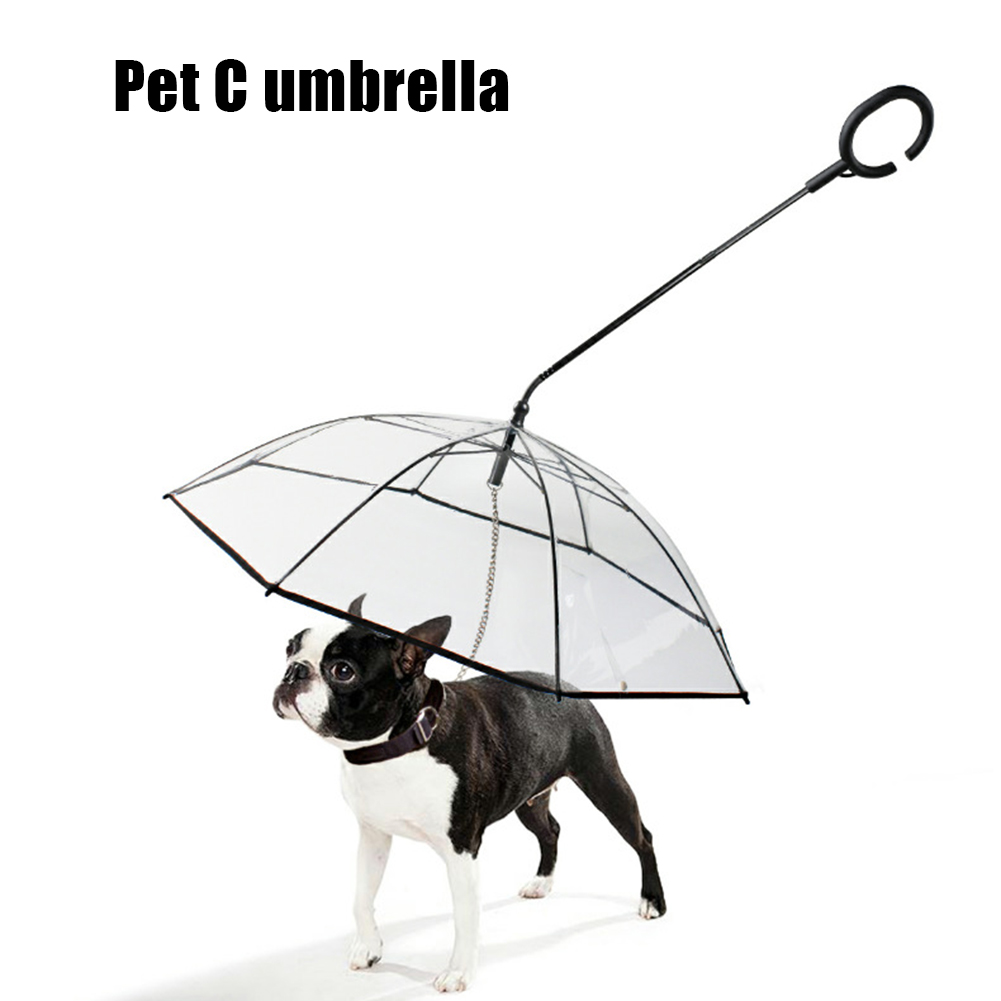 Transparent Pet Umbrella with Dog Walking Leash Raining Handle Dog Raincoat Dog Cat Rain Gear with Dog Leads Keeps