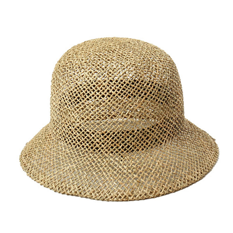 New Dome Bell-shaped Seaweed Straw Hats Outdoor Travel Sun Shade beach Hat Summer Holiday Fisherman Bucket Hat Wholeasle S1070