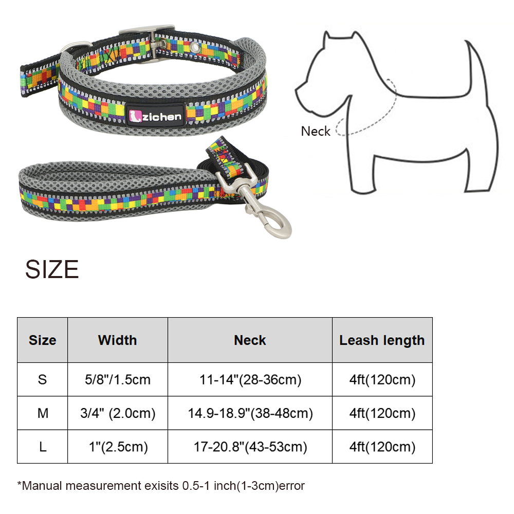Reflective Dog Leash Collar Adjustable Printed Mesh Nylon Durable Dog Collar for Small Medium Large Pets Collars Leashes Set