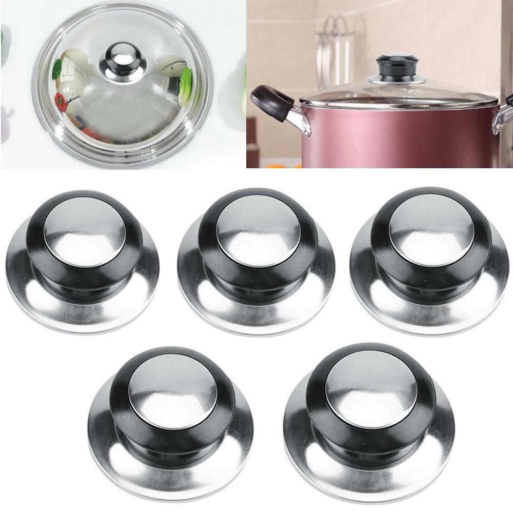 5Pcs Material Heat-Resistant Pot Pan Lids Knob Lifting Handle Black And Silver Home Kitchen Cookware Replacement Parts
