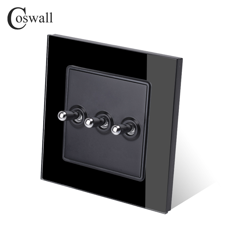 Coswall Simple Fashion Crystal Tempered Glass Frame 3 Gang 1 Way Toggle Switch Light Switch On / Off Wall Switch 16A AC 250V