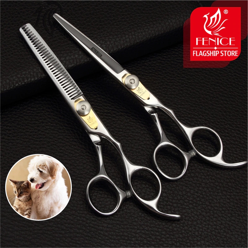 Fenice 6.0 inch Pets Grooming Scissors Set Cutting+Thinning Professional Shear for Dogs/Cats Trimming Tool