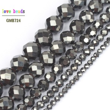 AA Natural Faceted Black Hematite Round Loose Stone Beads for Jewelry Making DIY Bracelets 15'' 3/4/6/8/10mm