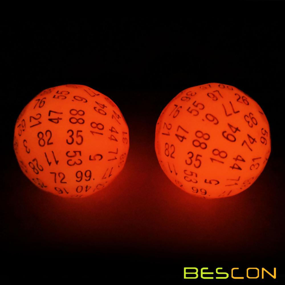 Bescon Glowing Polyhedral 100 Sides Dice Cerise Red, Luminous D100 Dice, 100 Sided Cube, Glow in Dark D100 Game Dice