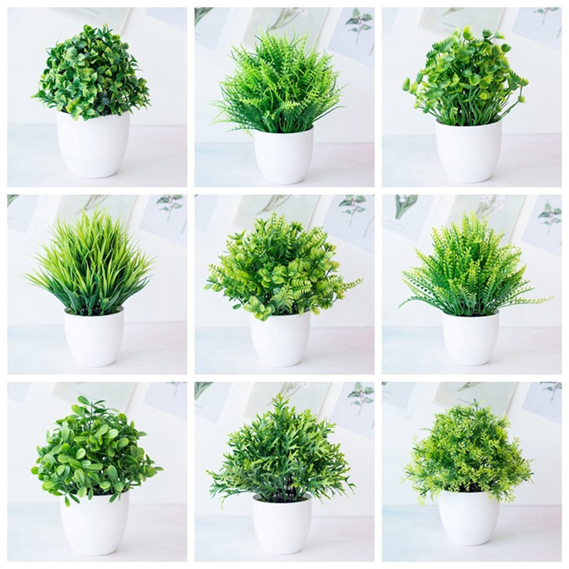 Artificial Plants Green Bonsai Small Tree Fake Grass Potted Plants Table Ornament Home Garden Decoration Craft Party Hotel Decor