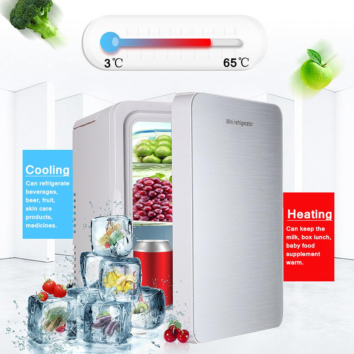 20L Refrigerator Freezer DC12V-AC220V Refrigeration 3-65 Degree Compressor Single Core Cooler Cooler Heating for Home Office Use