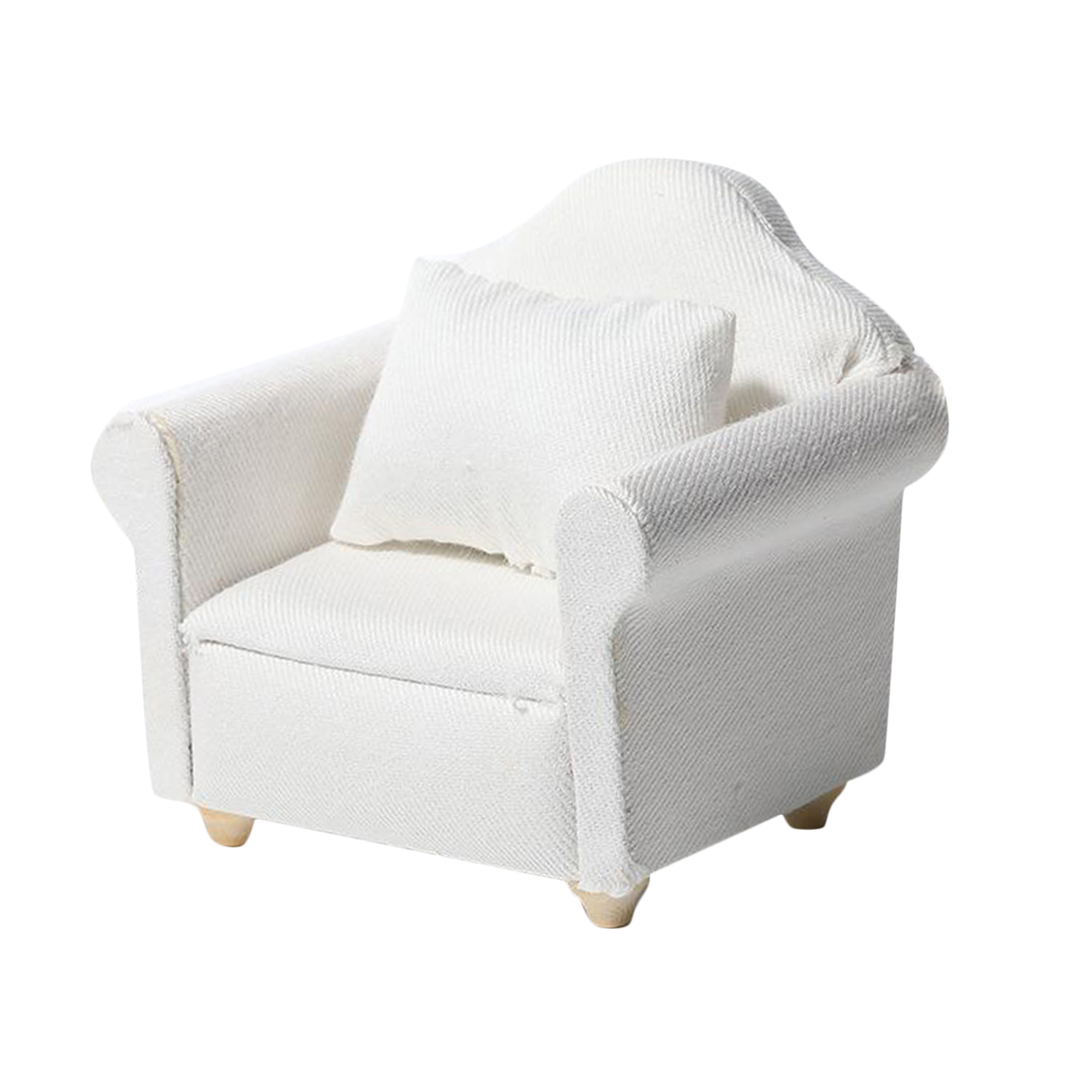 Handcrafted White 1:12 Wooden Sofa Armchair Dollhouse Miniatures Furniture Living Room