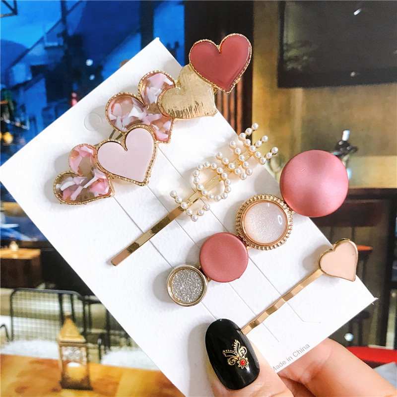 4pcs/set Women Hair Accessories Jewelry Korean Simulation Pearl Barrette Love Hearts Hair Clips For Girls Pink Hairpins 2020 New