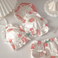 Girly Japanese Sweet Teen Cute Underwear Set Small Fresh Peach Print No Steel Ring Wave Selvedge Bra & Bows Girly Panties