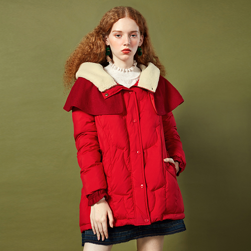 ARTKA 2020 Winter New Women Down Coat 90% White Duck Down Warm Outerwear Lambswool Witch Hooded Christmas Red Down Coat ZK10877D