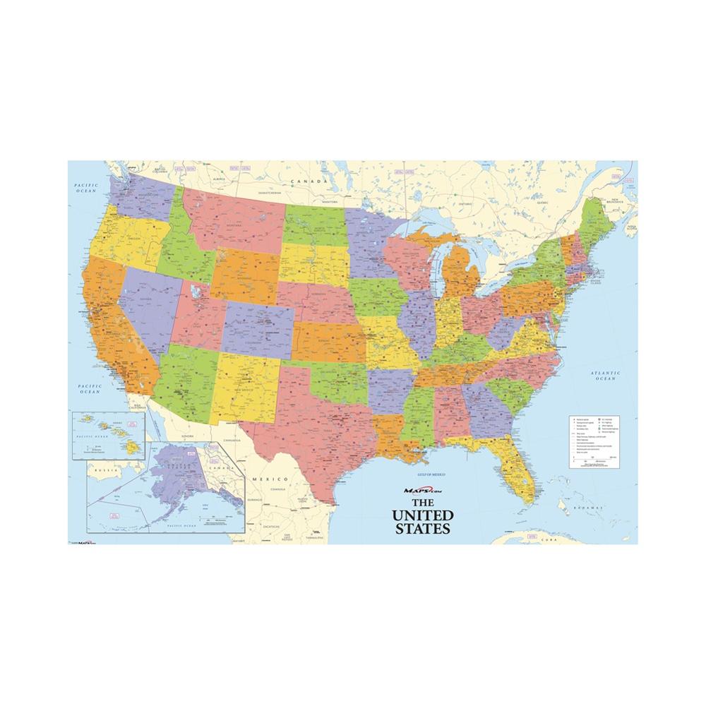 24x36 inches Physical American Map National Map of The United States For Home Living Room Wall Decoration