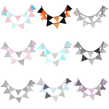 12 Flags 3.2m Fashion Cotton Fabric Bunting Pennant Flags Banner Garland Personality Birthday Home Party Decoration Accessories