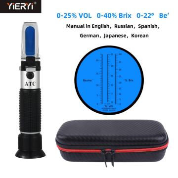 Yieryi New 3 in 1 Hand Held Grape & Alcohol Wine Refractometer (Brix, Baume and W25V/V Scales) With Shockproof PU Bag