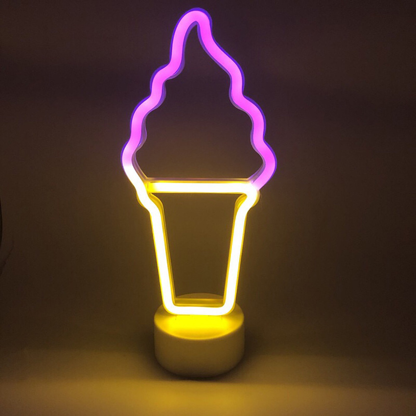 LED Neon Light Children Bedroom Decoration Creative Table Lamp Ice Cream Shape Night Lights Emergency Lighting