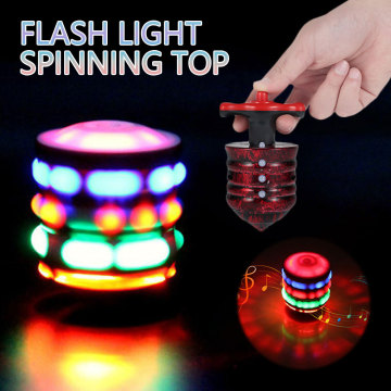 1 Pc Colorful Flash Kids Wooden Luminous Music Gyro Imitation LED Light Spinning Top Laser Music Gyros Lights Plus Line Flash