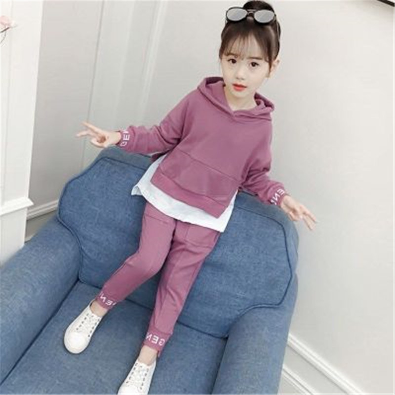 Girls Autumn Clothing Suit Hooded Sweatshirt Pants Children Clothes Set Girls Cotton Outfit Kids Tracksuits Girls Casual Set