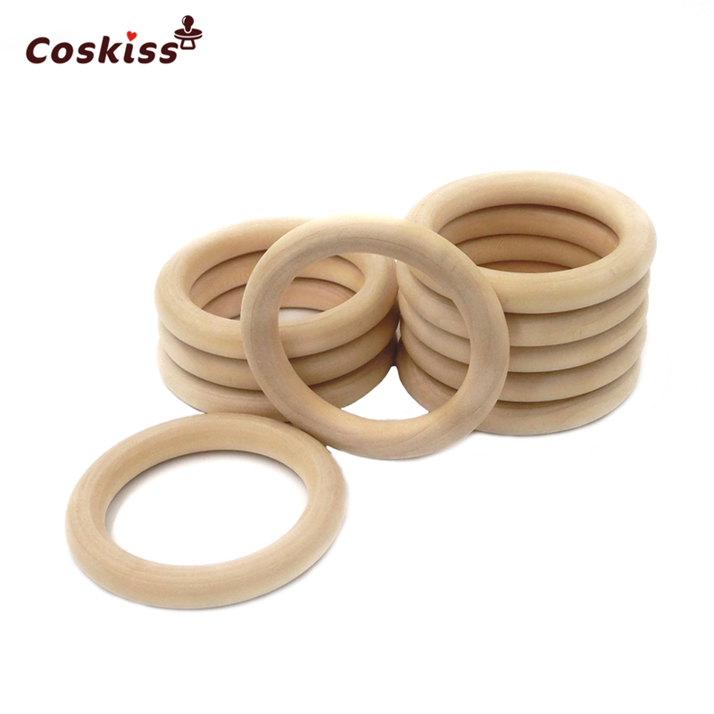68mm(2.67'')20pcs Nature Wooden Ring Teether Montessori Baby Toy Organic Infant Teething Toy Accessories Necklace