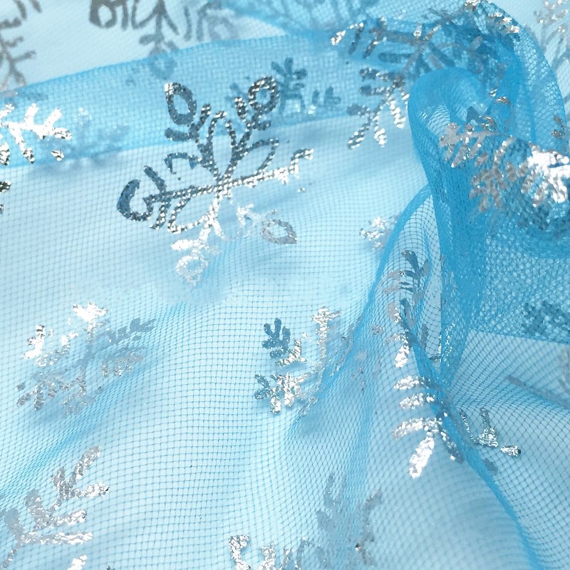 1 Yard Blue Snowflake Sequin Fabric DIY Craft Baby Shower Tutu Skirt Sewing Princess Dress Party Wedding Winter Wonderland Decor