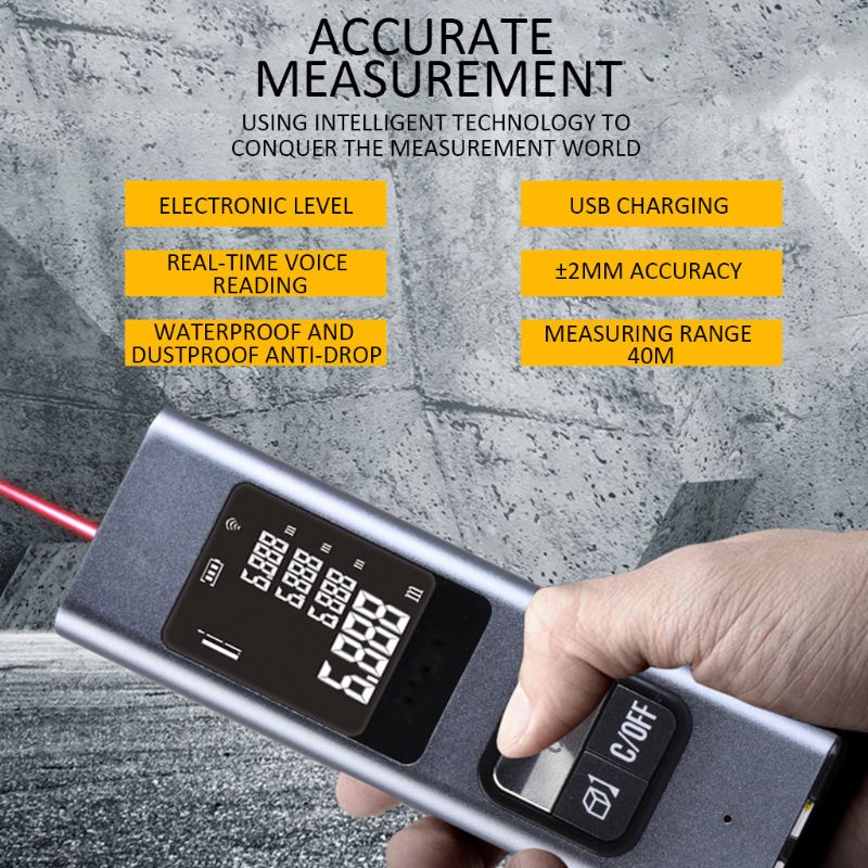 OOTDTY Portable Rechargeable Laser Distance Meter Mini Laser Rangefinder 40M Laser Distance Meter Range Finder