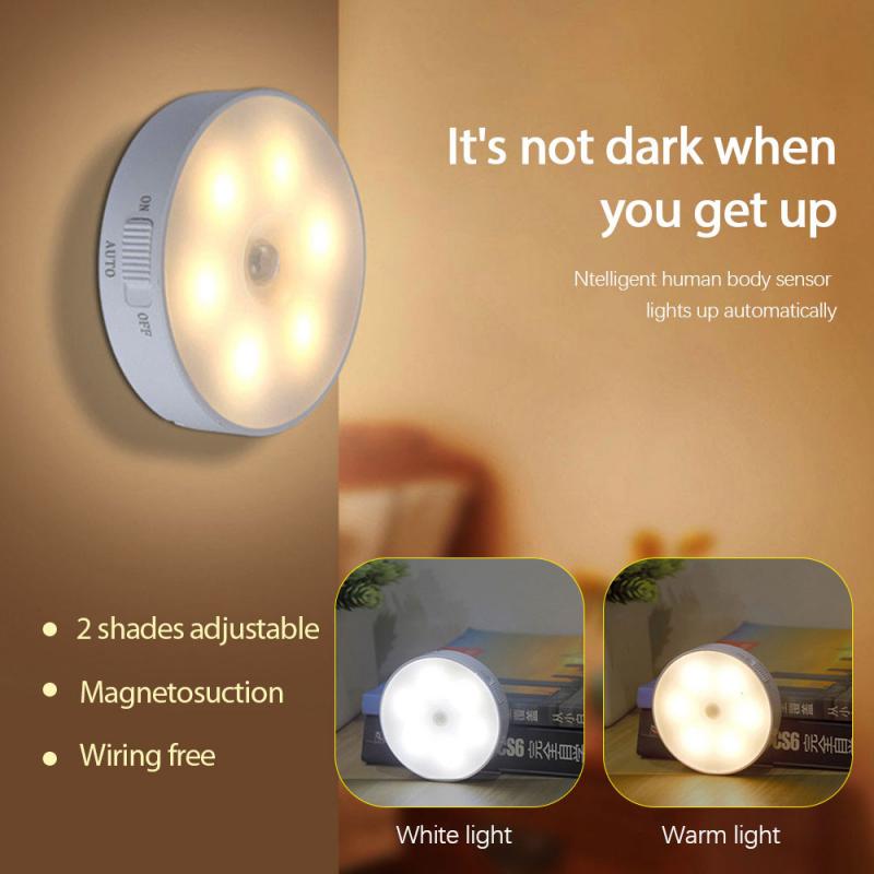 1pcs Adjustable Smart Two-Color Motion Sensor Led Rechargeable Night Light Wireless Energy-Saving Led Human Body Induction Light