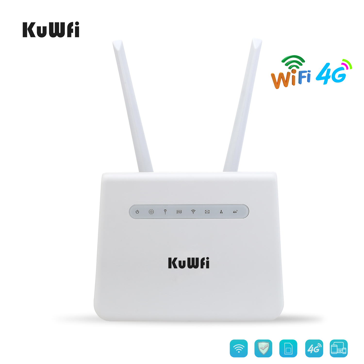 KuWFi 4G Wifi Router 150Mbps LTE CPE CAT4 4G SIM Card Router Mobile Wifi Hotspot Support 4G to LAN Port 32 WiFi Users