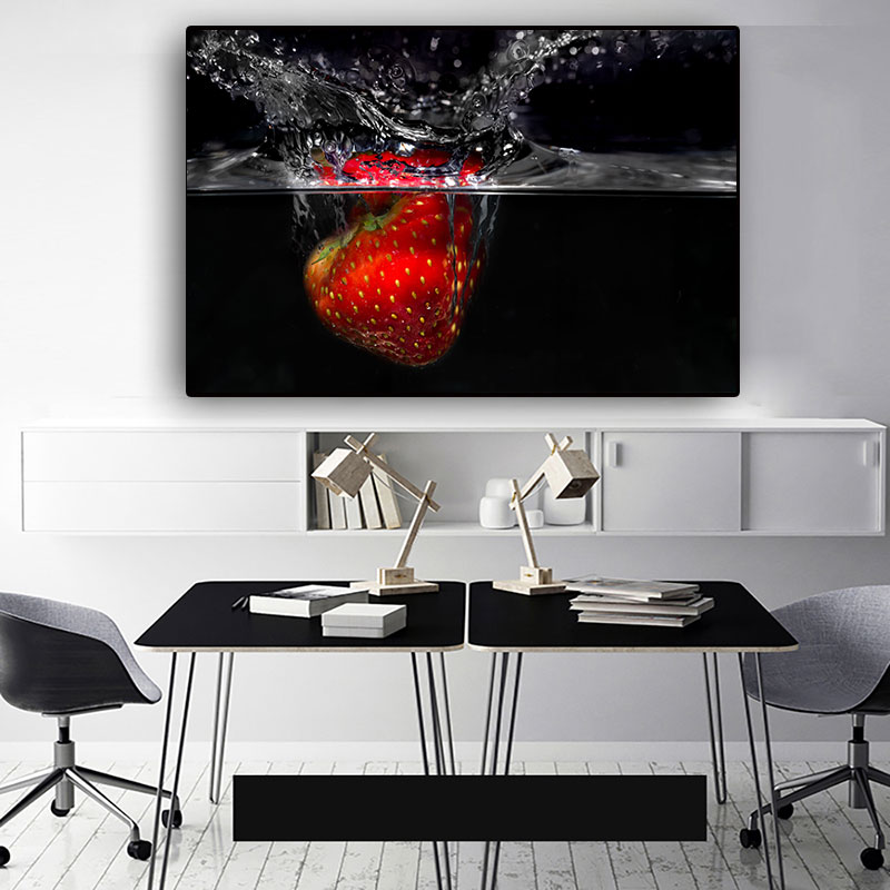 Kitchen Decor Canvas Painting Fresh Fruit in Water Pictures Strawberry Lemon Pineapple Wall Posters for Kitchen and Living Room