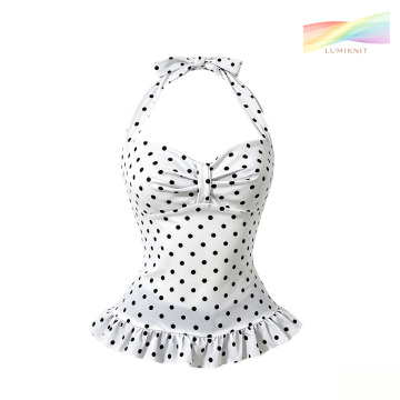 Polka Dot Elastic Backless Top