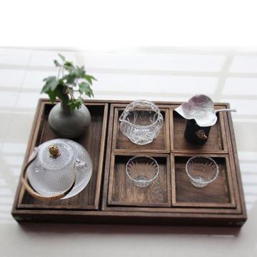 High 7PCS/Set Wooden Storage Tray Retro Burnt Color Tea Tray Set Jewelry Display Trays Square Fruit Cake Dessert Tea Kit Plate