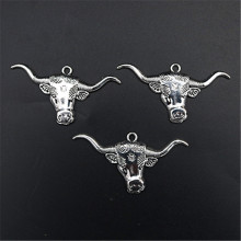 WKOUD 6pcs Silver Plated Bull Head Charm Necklace Bracelet DIY Handmade Metal Jewelry Alloy Pendants A291