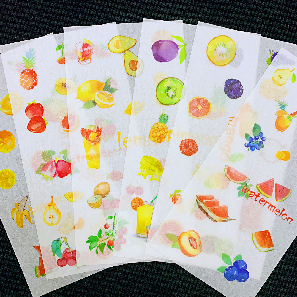 6 Sheets Fresh Mango Orange Pineapple Strawberry Lemon Watermelon Adhesive Stickers Decorative Album Diary Stick Label Kids Gift