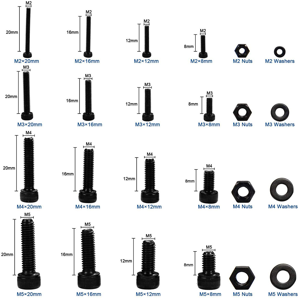 1120pcs M2 M3 M4 M5 Hex Socket Screw Set Carbon Steel Flat Round Cap Head Screws Bolts and Nuts Assortment Kit with Storage Box