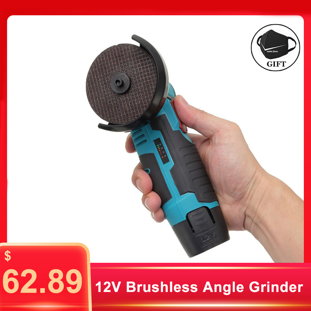 12V 300W Brushless Angle Grinder with Two Batteries Mini Cordless Angle Grinder Polishing Machine Diamond Cutting Power Tool
