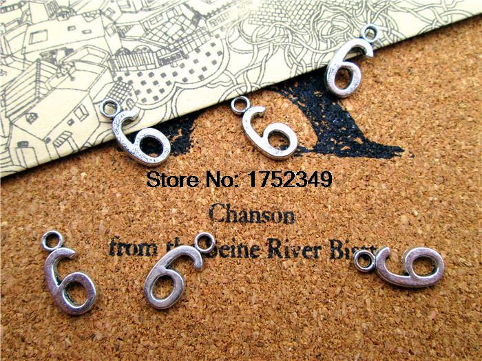 50pcs- Antique Tibetan Silver Number 6 Charms Pendants, Number six Charms Jewelry Making 15x7mm