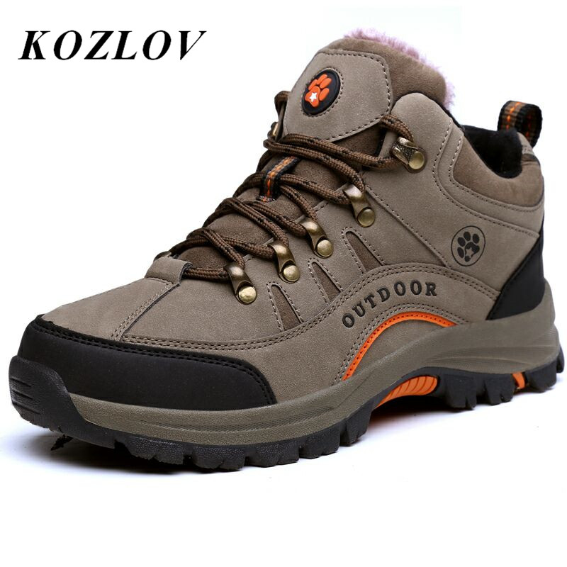 Super Warm Snow Boots Waterproof Leather Men Hiking Boots Outdoor Winter Lace-Up Ankle Hunting Boots Men Work Shoes Sneakers Bot