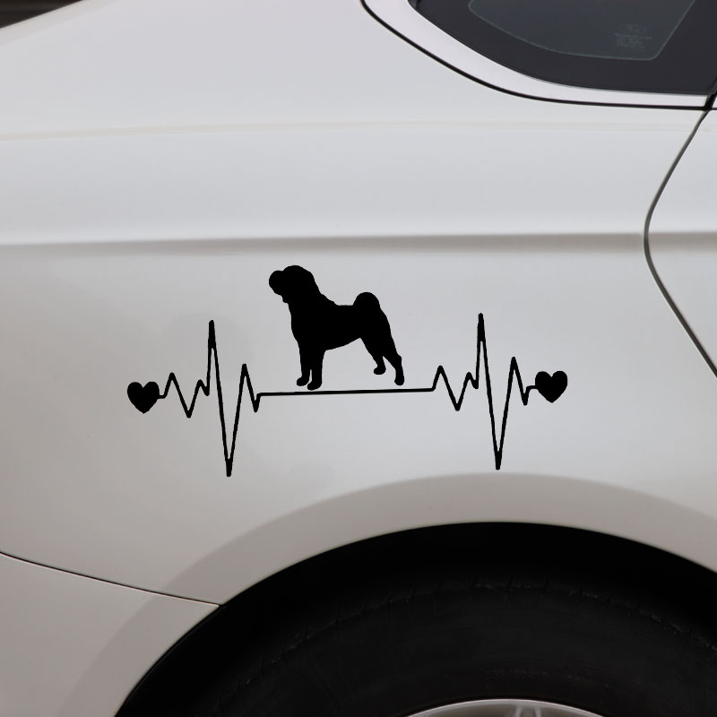 YJZT 17X8.1CM Funny Animal Car Sticker Shar Pei Lifeline Dog Heartbeat Vinyl Decal Black/Silver C24-1310