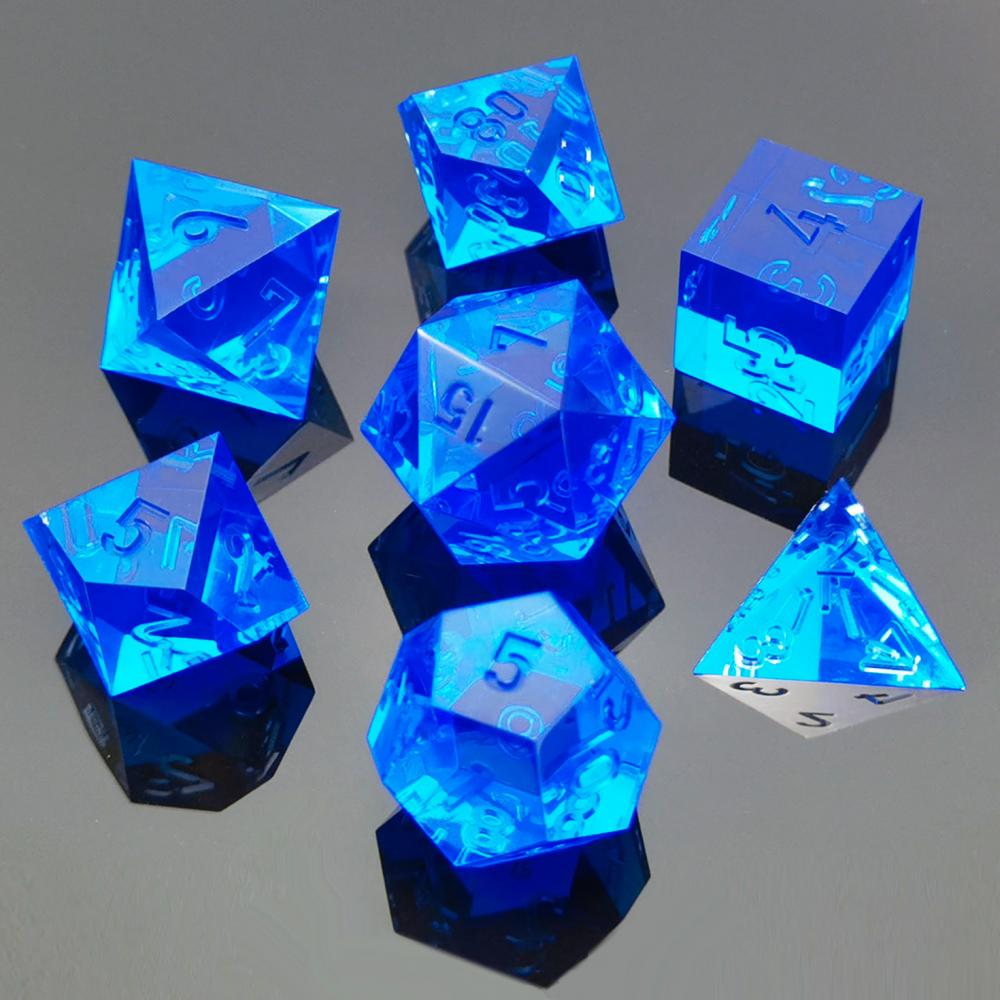 BESCON DICE Crystal Clear (Unpainted) Sharp Edge DND Dice Set of 7, Razor Edged Polyhedral D&D Dice Set for Role Playing Games