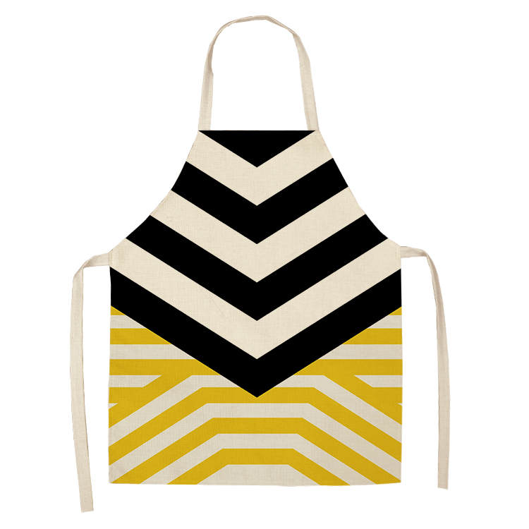 1 Pcs Yellow Geometric Kitchen Aprons for Women Cotton Linen Bibs Household Cleaning Pinafore Home Cooking Apron