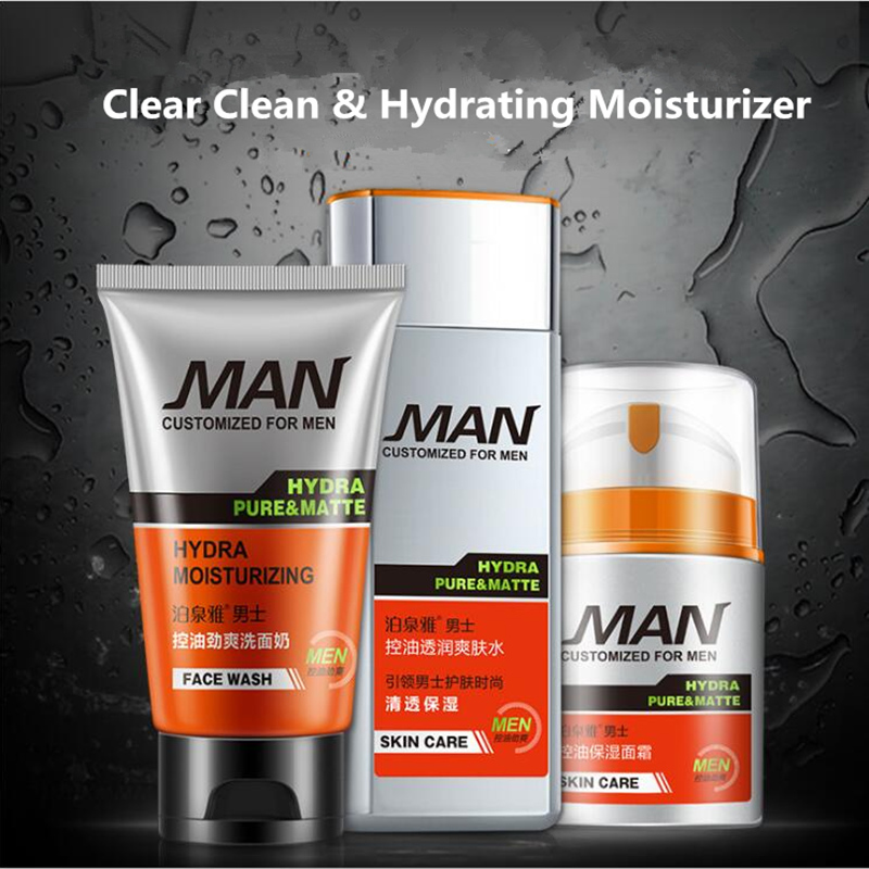 Brand MAN Face Care makeup set,Fashion Men cosmetics kit,Anti-wrinkle concealer Oil-control Toner,Moist face cream Cleanser