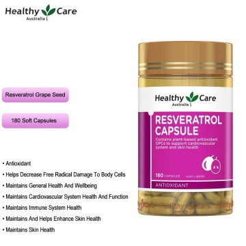 Healthy Care Resveratrol 180Caps Antioxidant Grape Seed OPC Support Women Skin Cardiovascular Immune System Health Anti-ageing