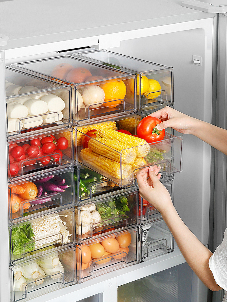 Refrigerator Organizer Bins Clear Fruit Food Jars Storage Box with Handle for Freezer Cabinet Kitchen Accessories Organization