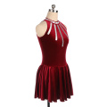 Figure Skating Costume Dress Ice Skating Skirt for Girl Women Kids Customized Wine Red Purple Velvet Silver Belt 12 Colors